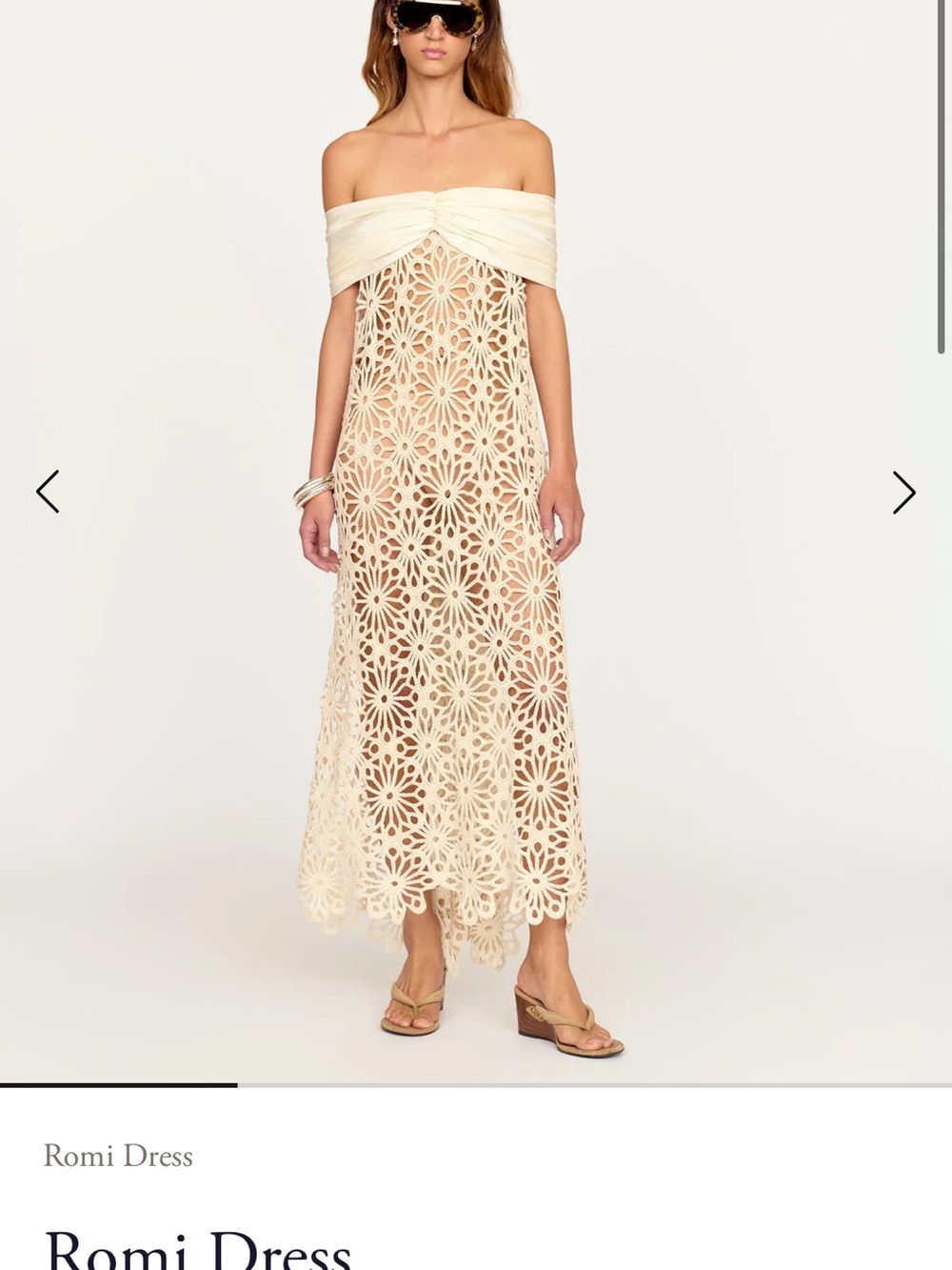 Eliou Cream Off-Shoulder Crochet Maxi Dress